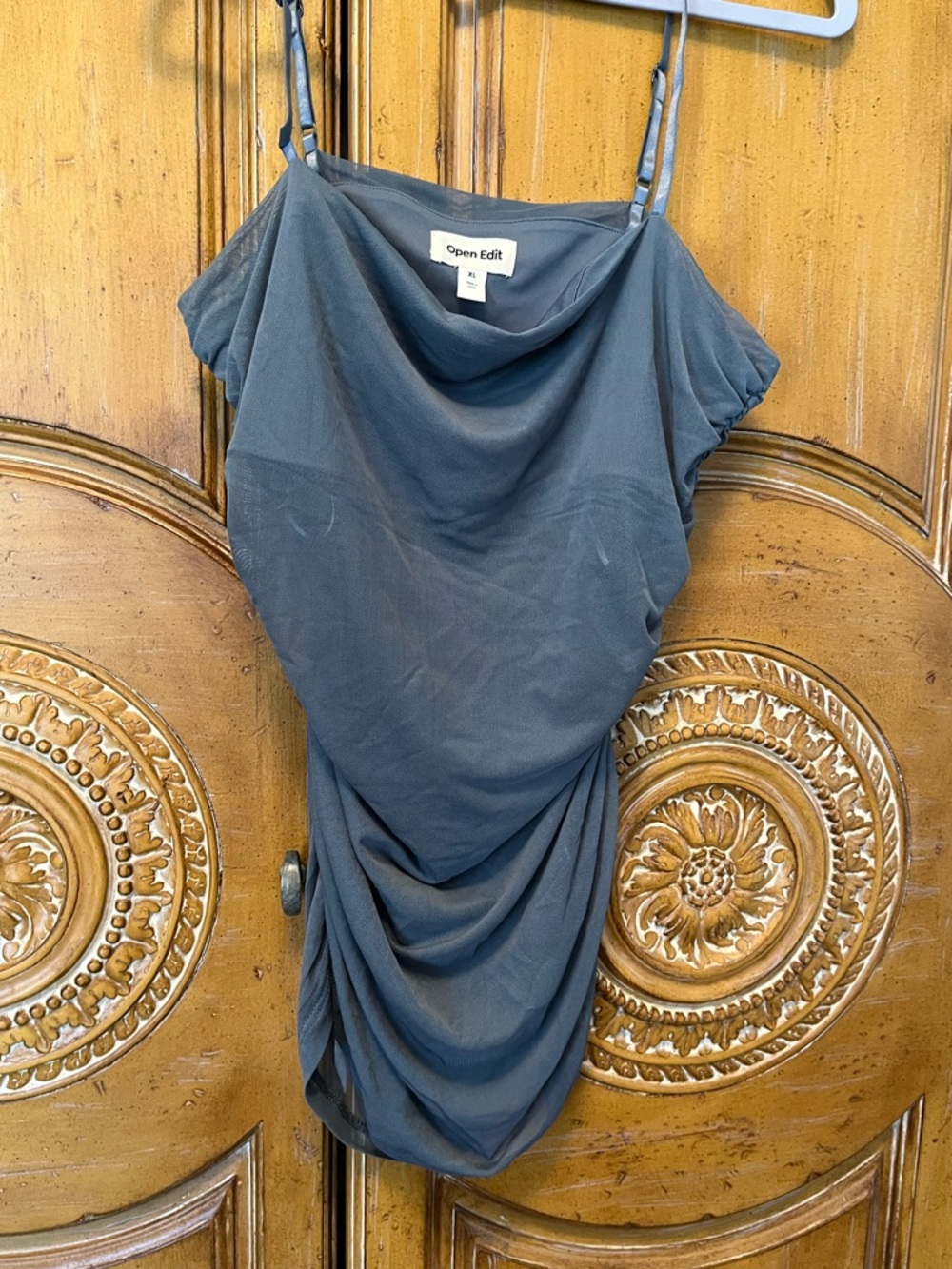 Open Edit Slate Blue Draped Cowl Spaghetti Strap Tank Top